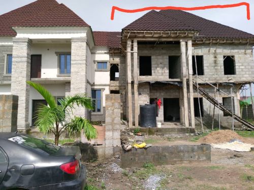 Property, land, houses for sale, Lease and Rent in Nigeria - Firmly built 4 bedrooms semi-detached duplex carcass, seating on 350sqm, all rooms in-suit, two parlours, plus library for sale